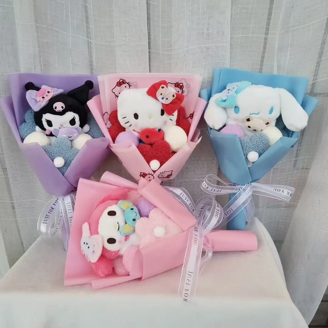 Anime Kuromi Hello Kitty Plush Dolls kawaii My Melody Cinnamoroll Bouquet Stuffed animals Valentine's Day Birthday Gift Kids Toy