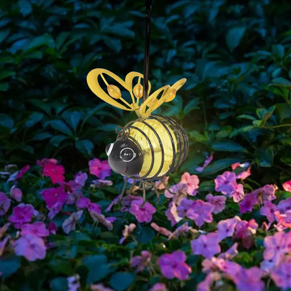 1-5Pc Solar Iron Insect Statue with LED Light Metal LED Outside Bugs Hanging Flying Insects Lamp for Patio Balcony Yard Ornament