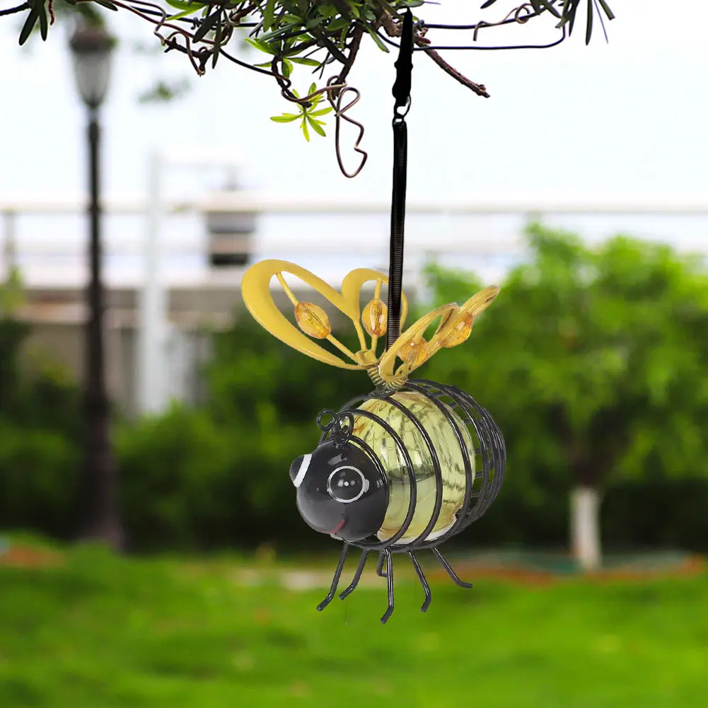 1-5Pc Solar Iron Insect Statue with LED Light Metal LED Outside Bugs Hanging Flying Insects Lamp for Patio Balcony Yard Ornament