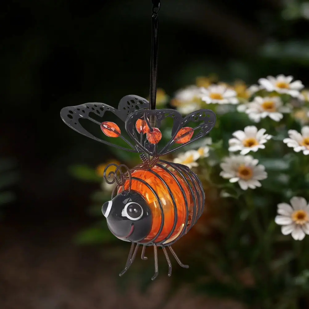 1-5Pc Solar Iron Insect Statue with LED Light Metal LED Outside Bugs Hanging Flying Insects Lamp for Patio Balcony Yard Ornament