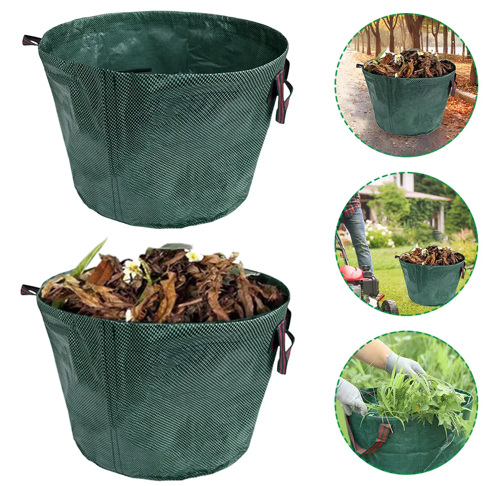 50L Garden Waste Bags Waterproof Trash Storage Container Reusable Tote Debris Container with 4 Handles Foldable for Garden Yard