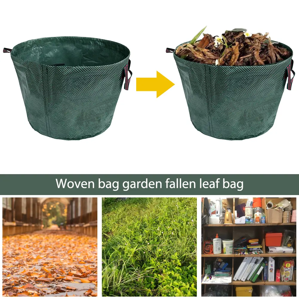 50L Garden Waste Bags Waterproof Trash Storage Container Reusable Tote Debris Container with 4 Handles Foldable for Garden Yard