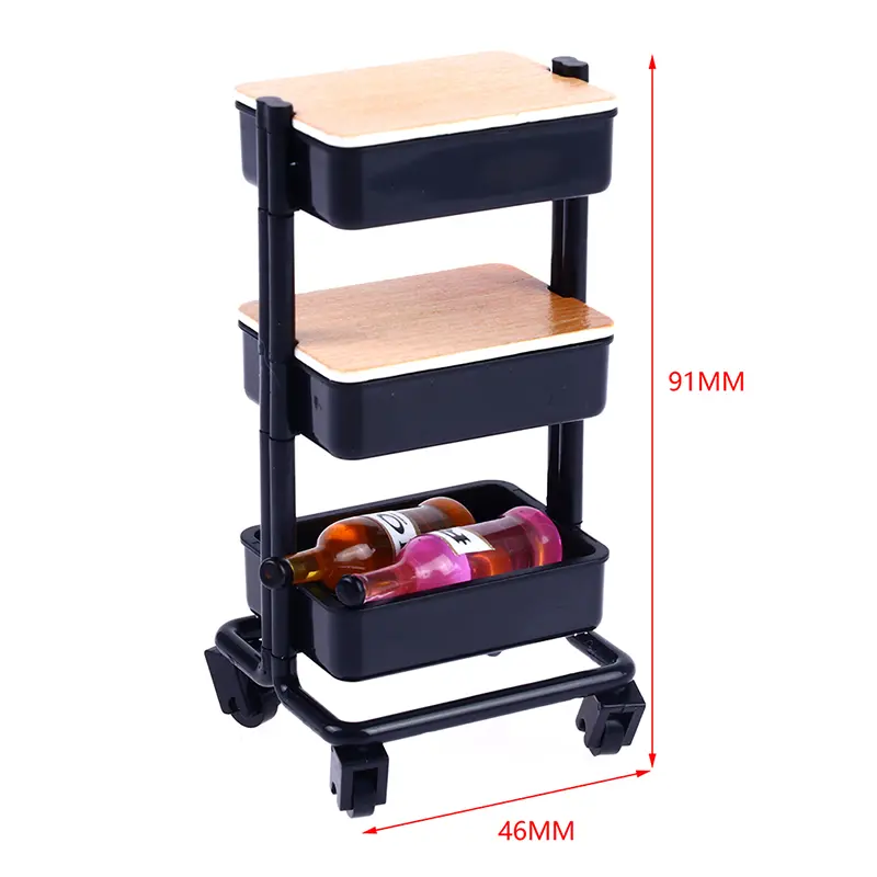 1:12 Dollhouse Trolley Dining Cart With Wheel Storage Shelf Model Kitchen Furniture Accessories For Doll House Decor Toy Gift