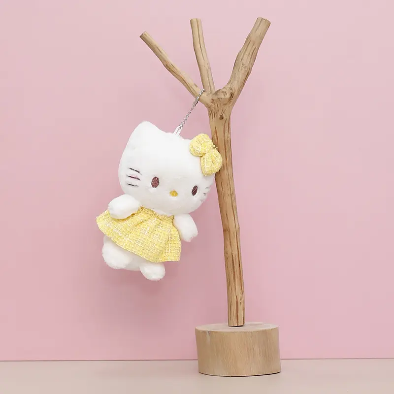 12CM Hot Plush Stuffed Toy Cute Hello Kitty Doll Soft Cartoon Dress Kawaii Girl Keychain Pendant Bag Decoration Birthday Gift