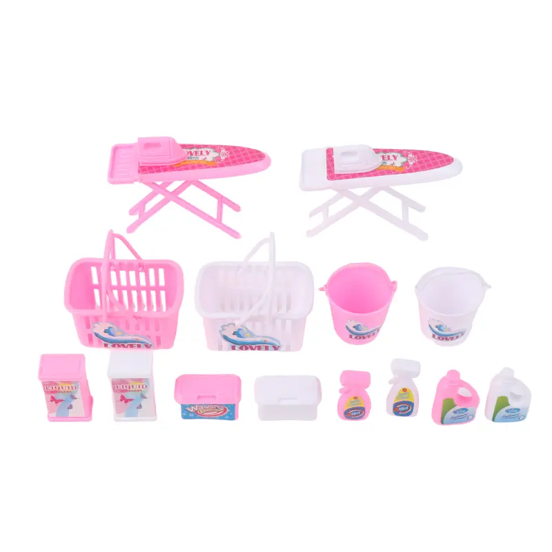 1 Set Dollhouse Miniature Laundry Tool Mini Laundry Basket Bucket Detergent Electric Iron Kit For Doll Hous Diy Use Accessories
