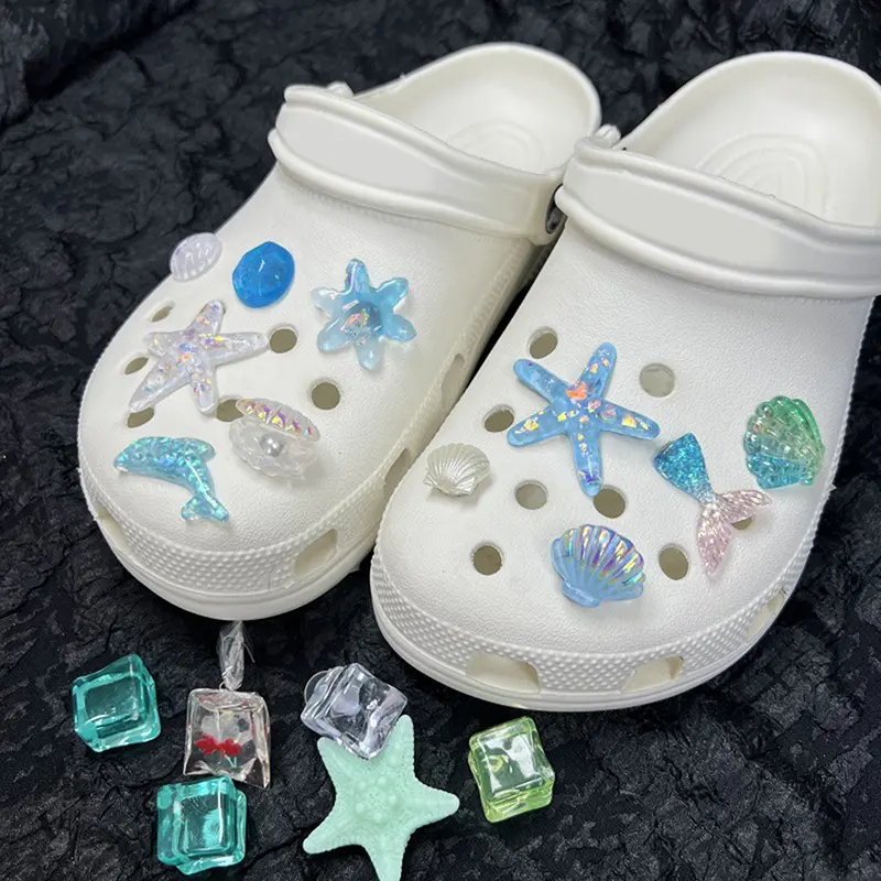 Blue Secret Starfish Shell Hole Shoe Buckle Accessories Decoration Removable Shoe Accessories For Girls Summer Shoes DIY Gift