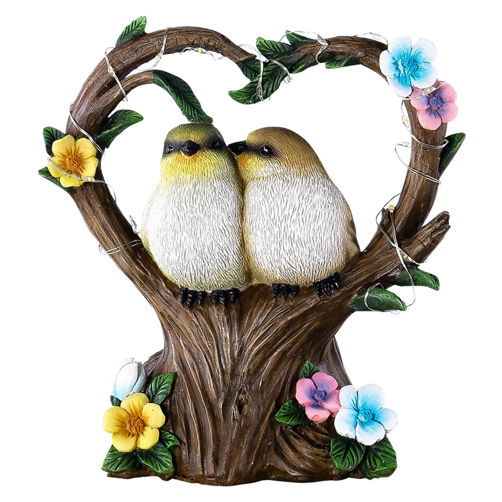 Birds Statue Cute Animal Figurine with Solar Powered Light Garden Sculptures Lawn Ornaments for Outdoor Garden Patio Yard Porch