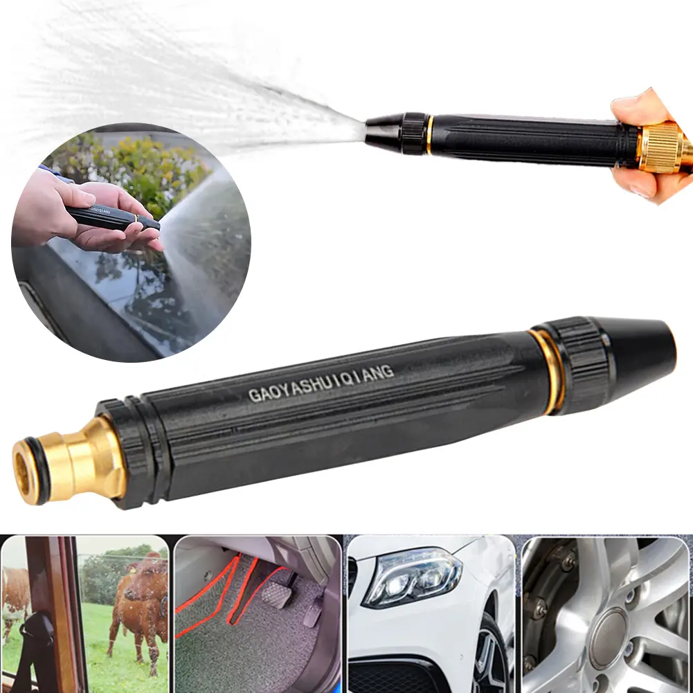Black Pacifier Direct Spray Water Gun Adjustable Metal Car Wash Straight Nozzle 360 Rotary Switch Water Hose Sprayer