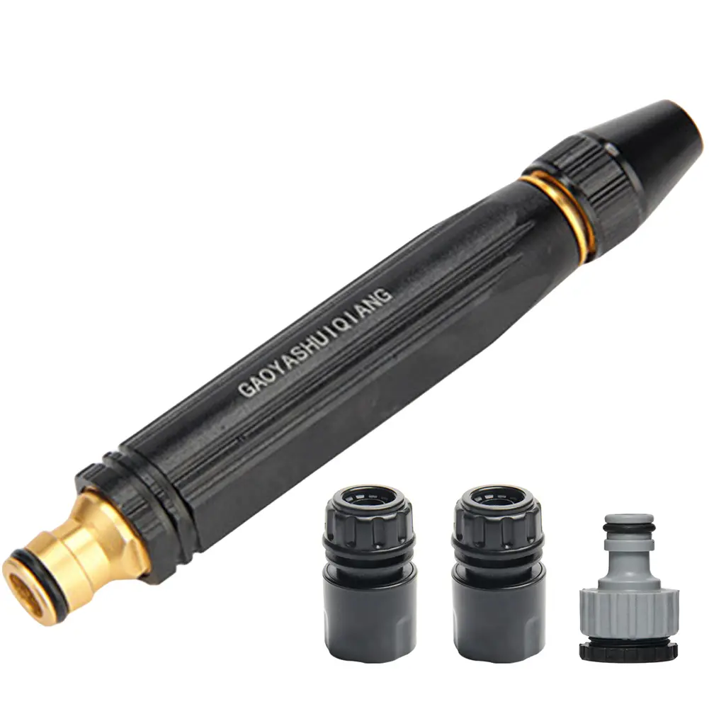 Black Pacifier Direct Spray Water Gun Adjustable Metal Car Wash Straight Nozzle 360 Rotary Switch Water Hose Sprayer