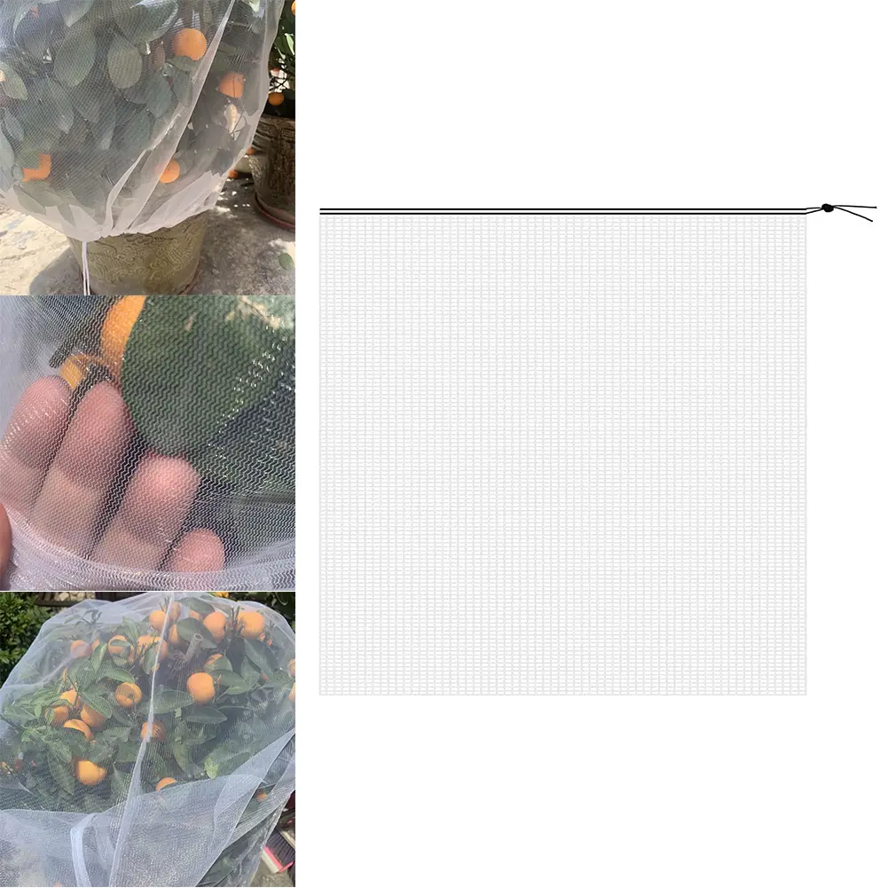 Vegetable Protection Barrier Cover with Drawstring Nylon Netting Protect Bag Ultra Fine Mesh Transparent for Fruit Vegetable