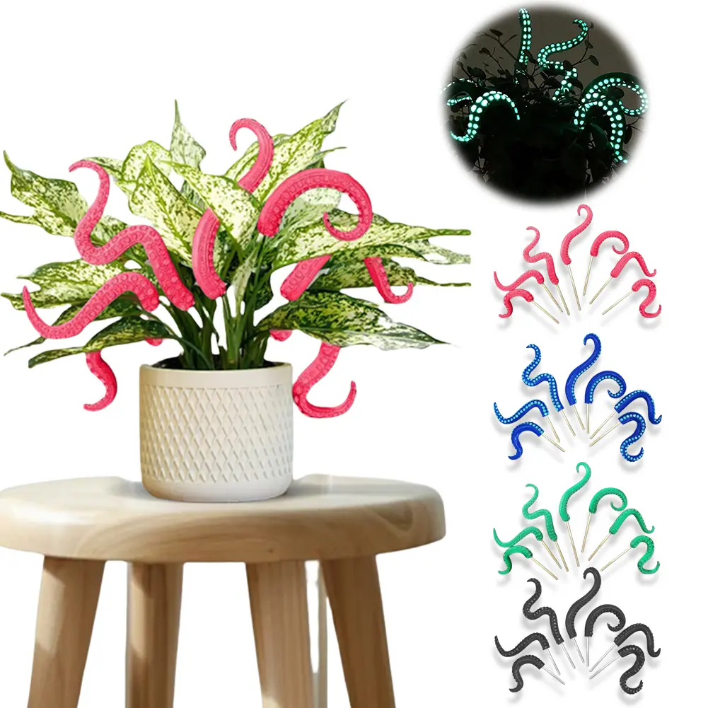 7Pcs Octopus Decorative Garden Stakes Glow in The Dark Octopus Tentacle Flower Pot Decoration Funny Halloween Plant Ornaments