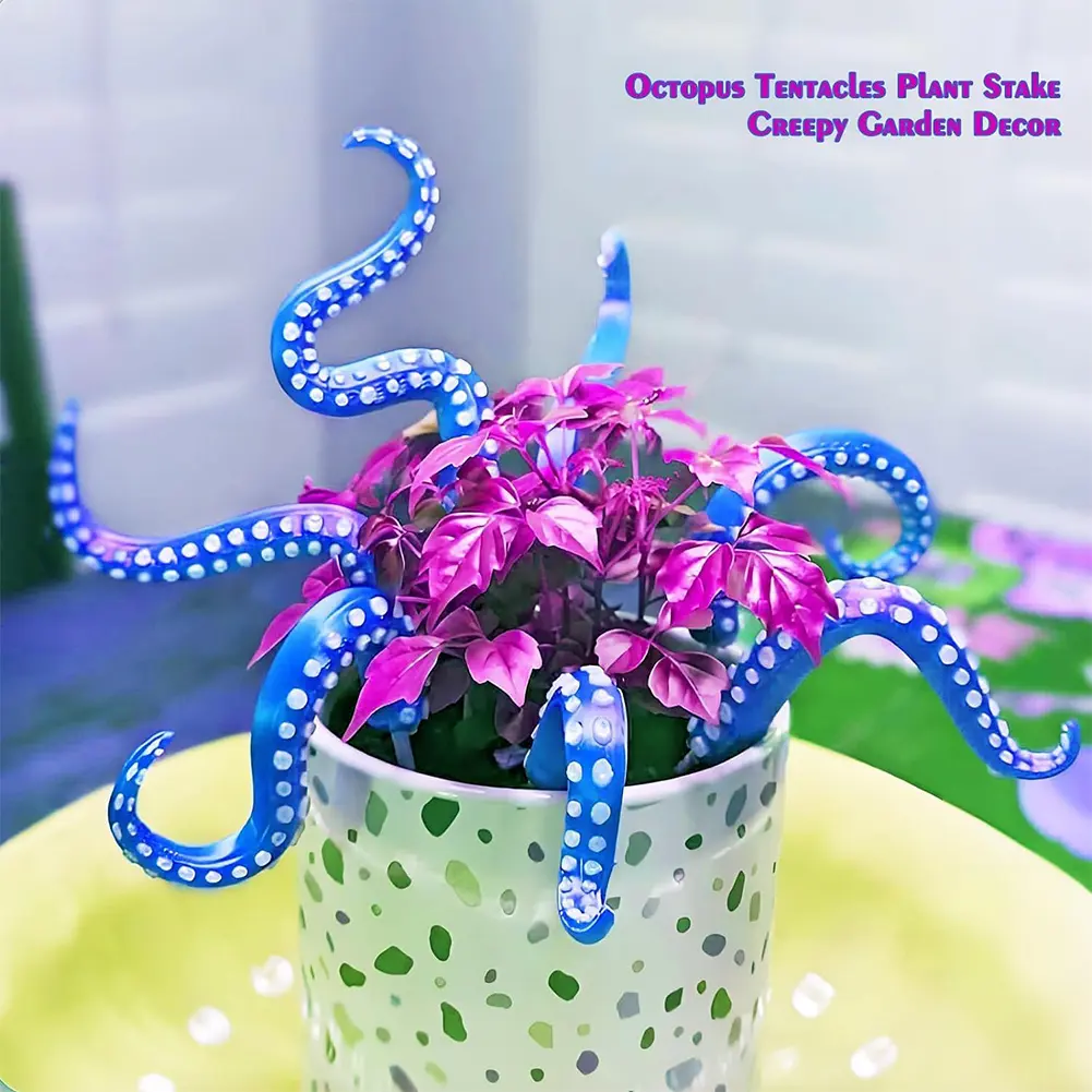 7Pcs Octopus Decorative Garden Stakes Glow in The Dark Octopus Tentacle Flower Pot Decoration Funny Halloween Plant Ornaments