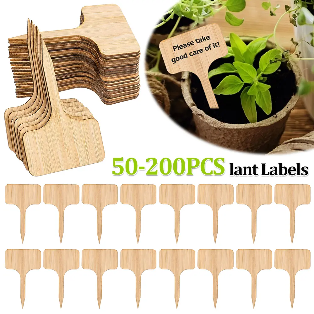 50-200PCS T-Type Wooded Plant Labels Eco-Friendly Garden Bamboo Tags For Seed Potted Herbs Flowers Vegetables Waterproof Signs