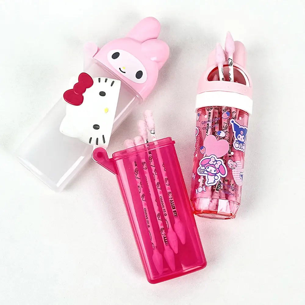 Hello Kitty Melody Storage Box Sanrio Cartoon Kt Cat Flip Cover Cotton Swabs Band Aids Dental Floss Organizer Boxs Girls Gifts