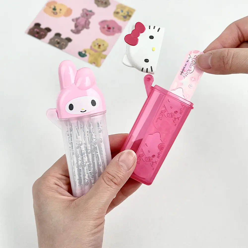 Hello Kitty Melody Storage Box Sanrio Cartoon Kt Cat Flip Cover Cotton Swabs Band Aids Dental Floss Organizer Boxs Girls Gifts