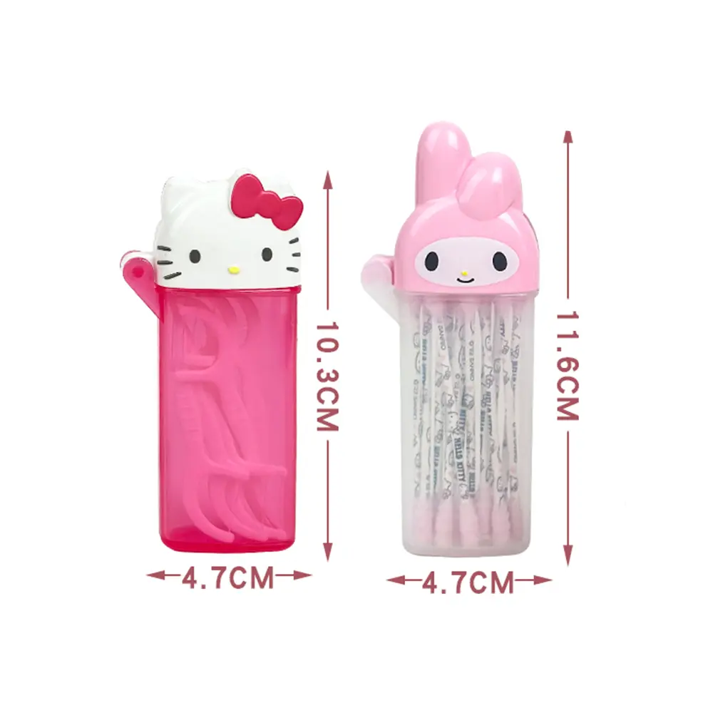 Hello Kitty Melody Storage Box Sanrio Cartoon Kt Cat Flip Cover Cotton Swabs Band Aids Dental Floss Organizer Boxs Girls Gifts