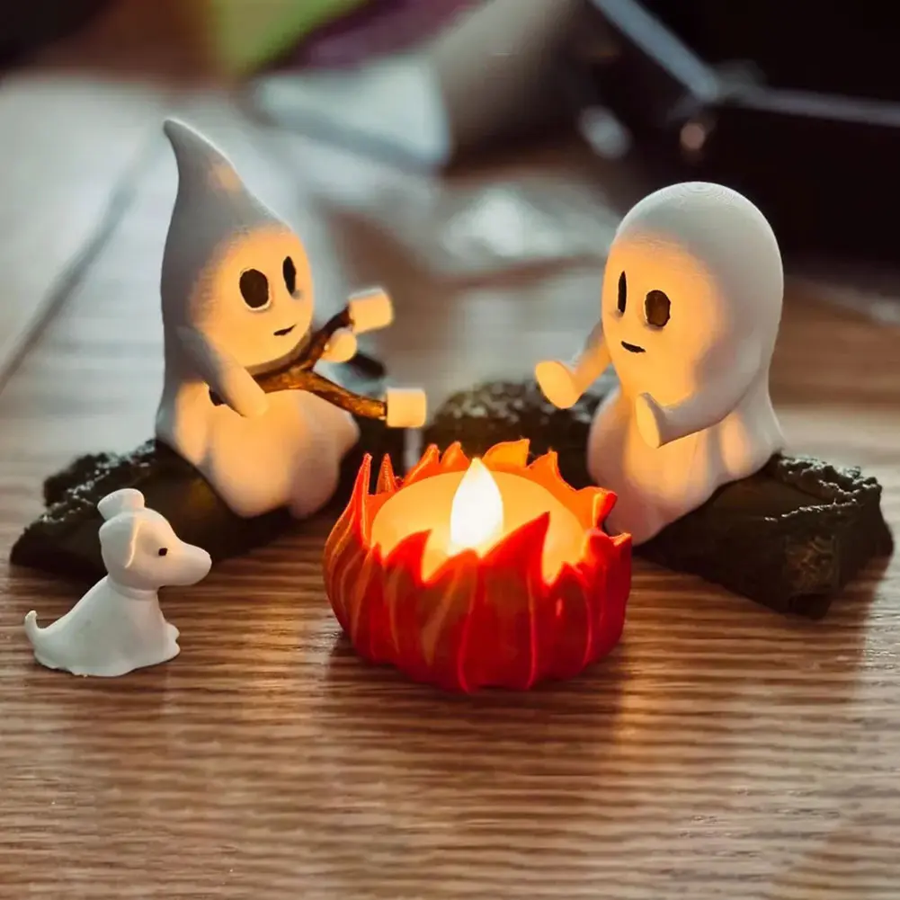 Ghost Campfire Gathering Nightlight Halloween Nightlight Cute Ghost Figurine Set Halloween Decorations for Home Mantel Or Desk