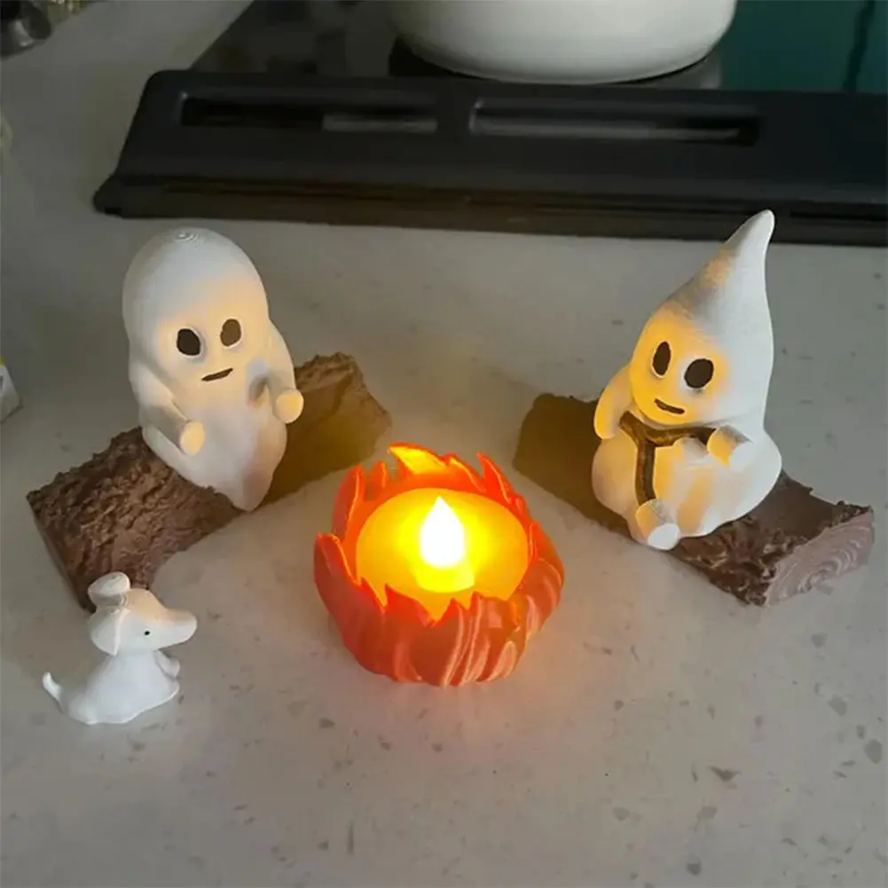 Ghost Campfire Gathering Nightlight Halloween Nightlight Cute Ghost Figurine Set Halloween Decorations for Home Mantel Or Desk