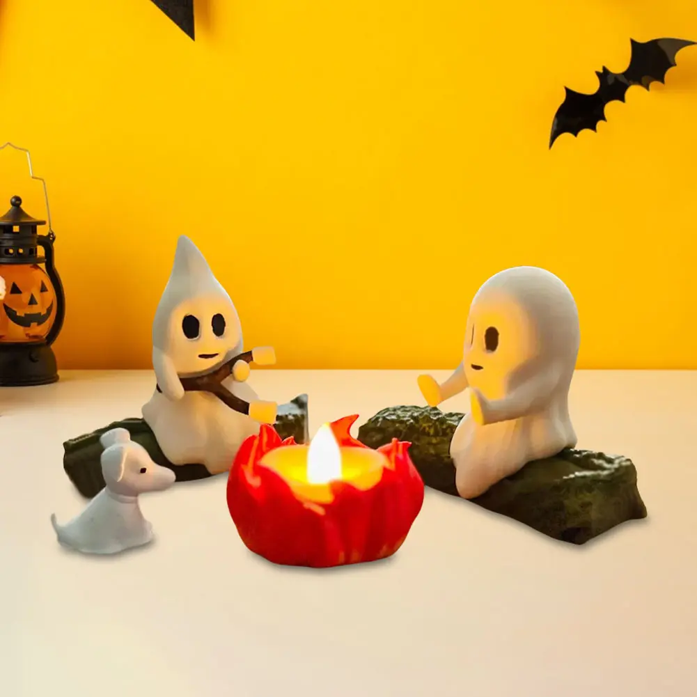 Ghost Campfire Gathering Nightlight Halloween Nightlight Cute Ghost Figurine Set Halloween Decorations for Home Mantel Or Desk