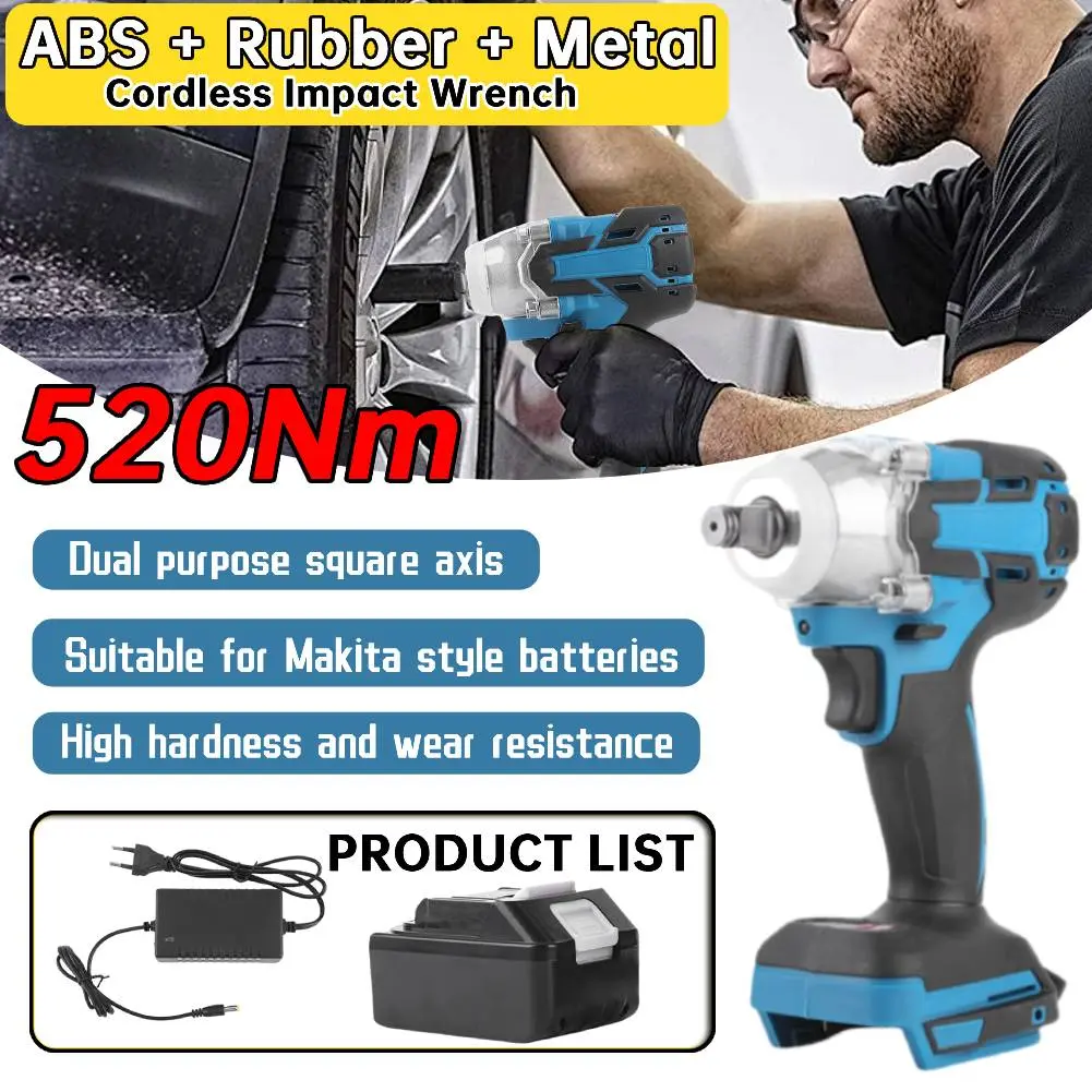 For 21V Makita Battery 520Nm Cordless Impact Wrench W/ Battery and Charge Brushless Electric Wrench Hand Drill Socket Power Tool
