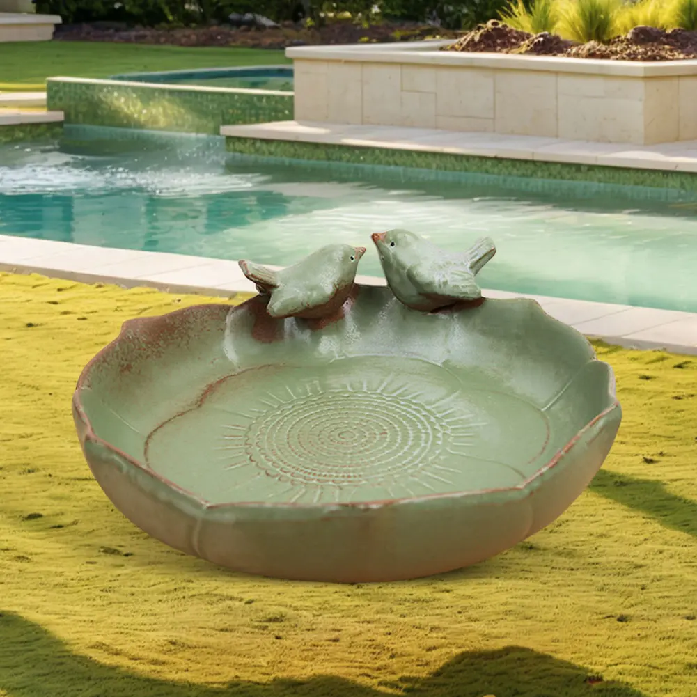 Ceramic Birdbath Bowl Bird Feeder Multifunctional Bird Feeding Tray Hummingbird Watering Container for Outdoor Garden Courtyard