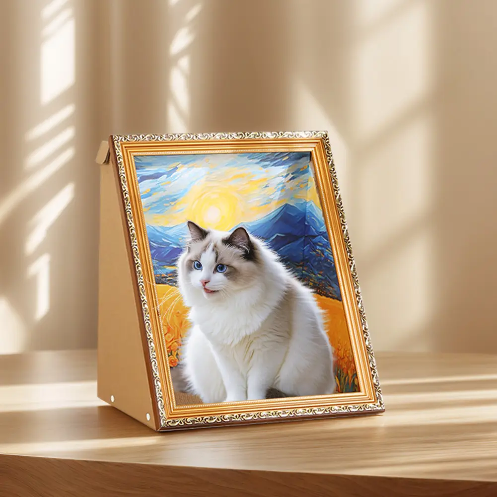 New Oil Painting Cat Nest 3D Oil Painting Cat Bed Decorative Scratch Board Sleeping Bed Scratching Board Cat Cave for Home Decor