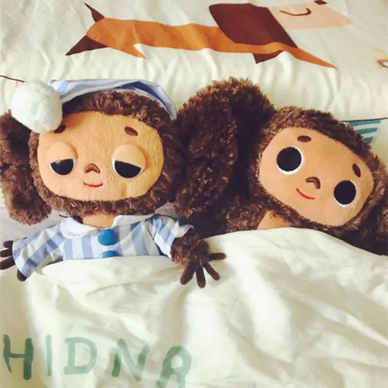 Cute Cheburashka Plush Toy Big Ryes Monkey with Clothes Soft Doll Russia Anime Baby Kids Sleep Appease Doll Toys for Childre