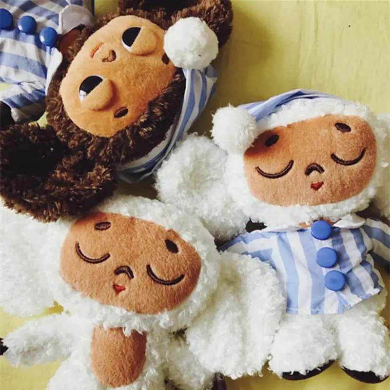 Cute Cheburashka Plush Toy Big Ryes Monkey with Clothes Soft Doll Russia Anime Baby Kids Sleep Appease Doll Toys for Childre