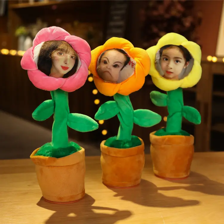 Customized Photo Christmas Birthday Gift Musical Singing Dancing Sunflower Toys 120 Songs Repeat Talking Record Speaking Toy
