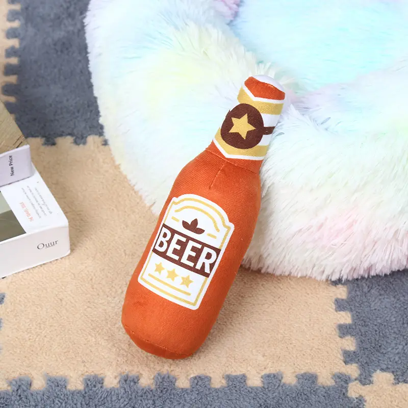 Plush Dog Toys Beer Bottle Shaped Small Large Dogs Bite-Resistant Clean Teeth Chew Toy Pets Squeaky Interactive Playing Supplies