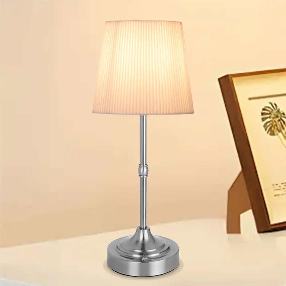 Cordless LED Metal Table Lamp USB Rechargeable 5200mAh Portable Fabric Shade Desk Lamp Touch Control Metal Base Small Table Lamp