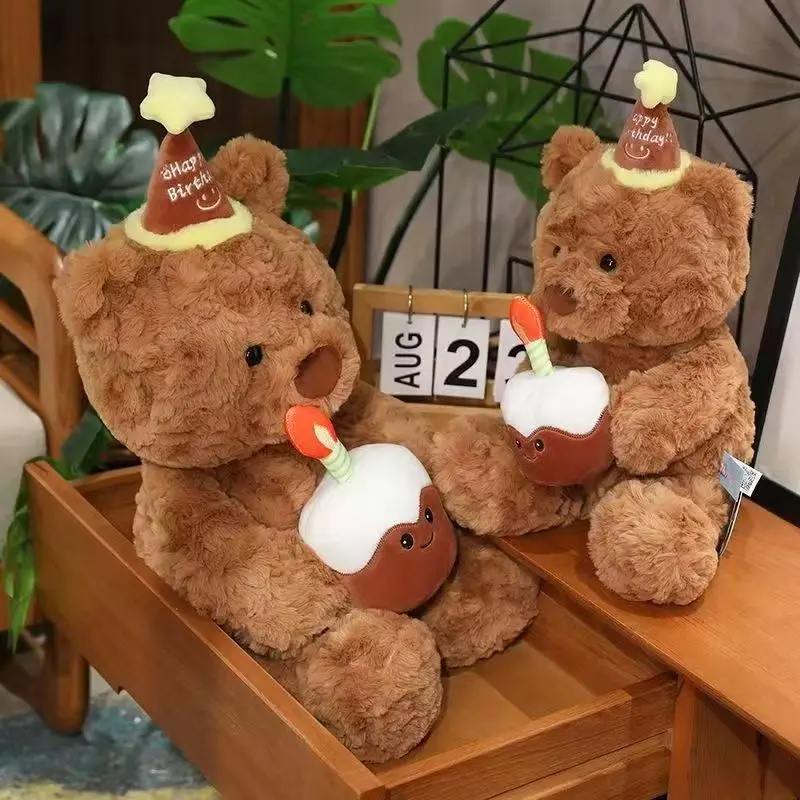 35cm Cute Birthday Hat Teddy Bear Stuffed Toy for Girlfriend Valentine's Day Gift for Kids Room Bedroom Decor Favor Birthday Gif