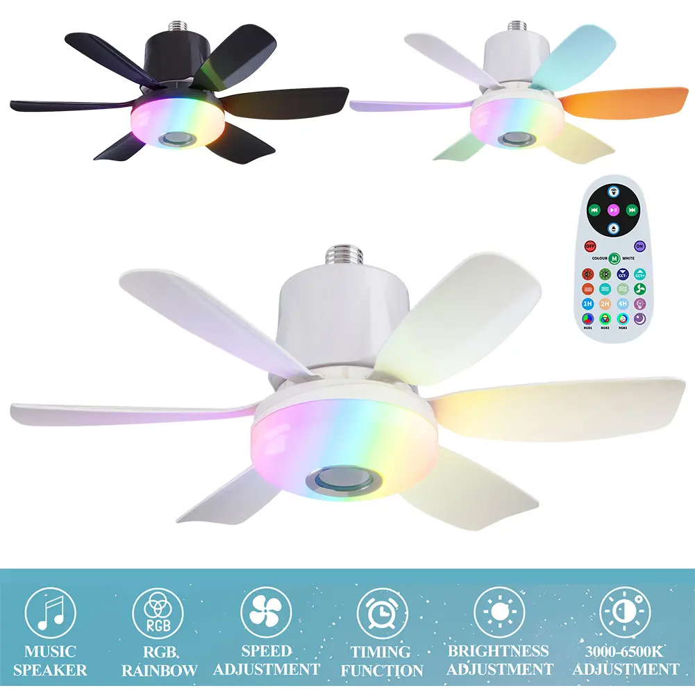 Socket Fan Light with Remote Socket Ceiling Fan Adjustable Wind Speed LED Light Fan Timing Wireless Fan for Living Room Bedroom