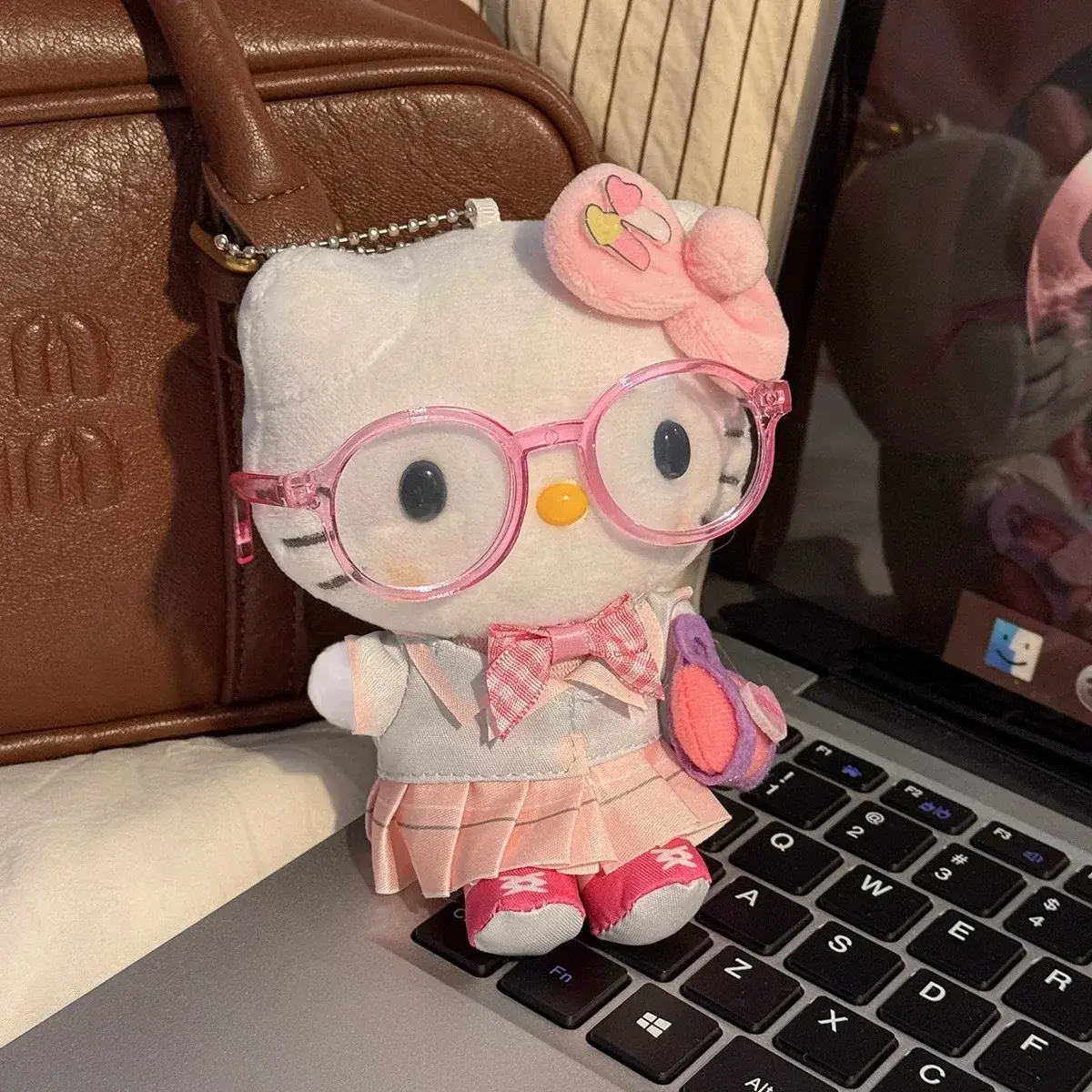 Cartoon Sanrio Hello Kitty Jk Uniform Plush Stuffed Toys Pendant Keychain Cute Girl Glasses KT Cat Doll Decoration Holiday Gifts