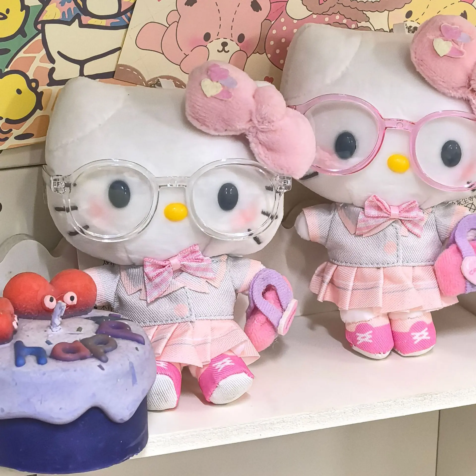 Cartoon Sanrio Hello Kitty Jk Uniform Plush Stuffed Toys Pendant Keychain Cute Girl Glasses KT Cat Doll Decoration Holiday Gifts