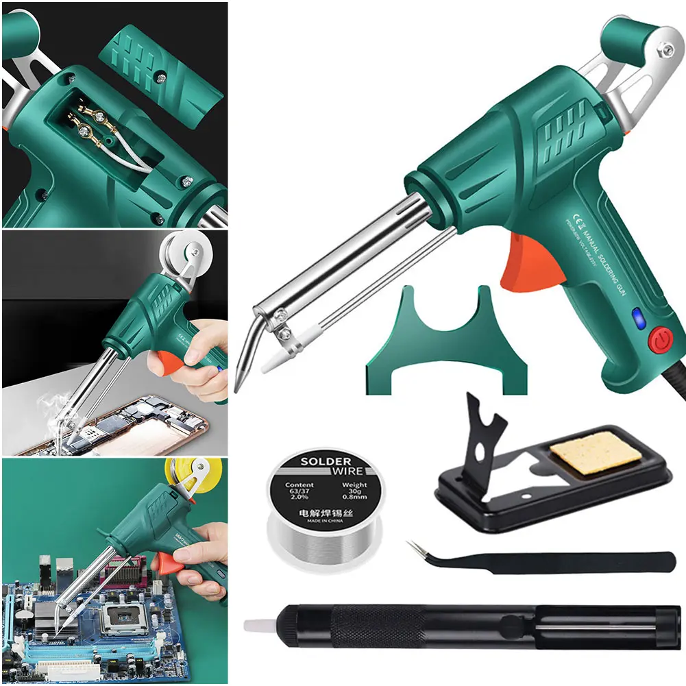 Multi-Function Soldering Iron Soldering Gun Set Soldering Gun Kit Solder Wire Desoldering Pump Tweezers for Welding Repair Tool