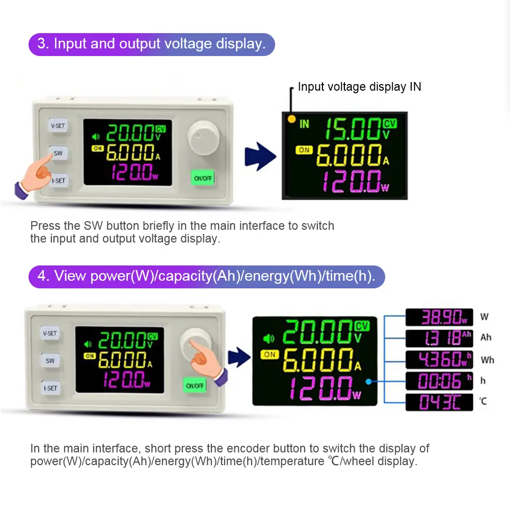 SK120X CNC DC 6-36V/0-36V DC-DC Buck Boost Converter Boost/Buck Adjust Regulated Power Supply Module with LCD Display 120W USB