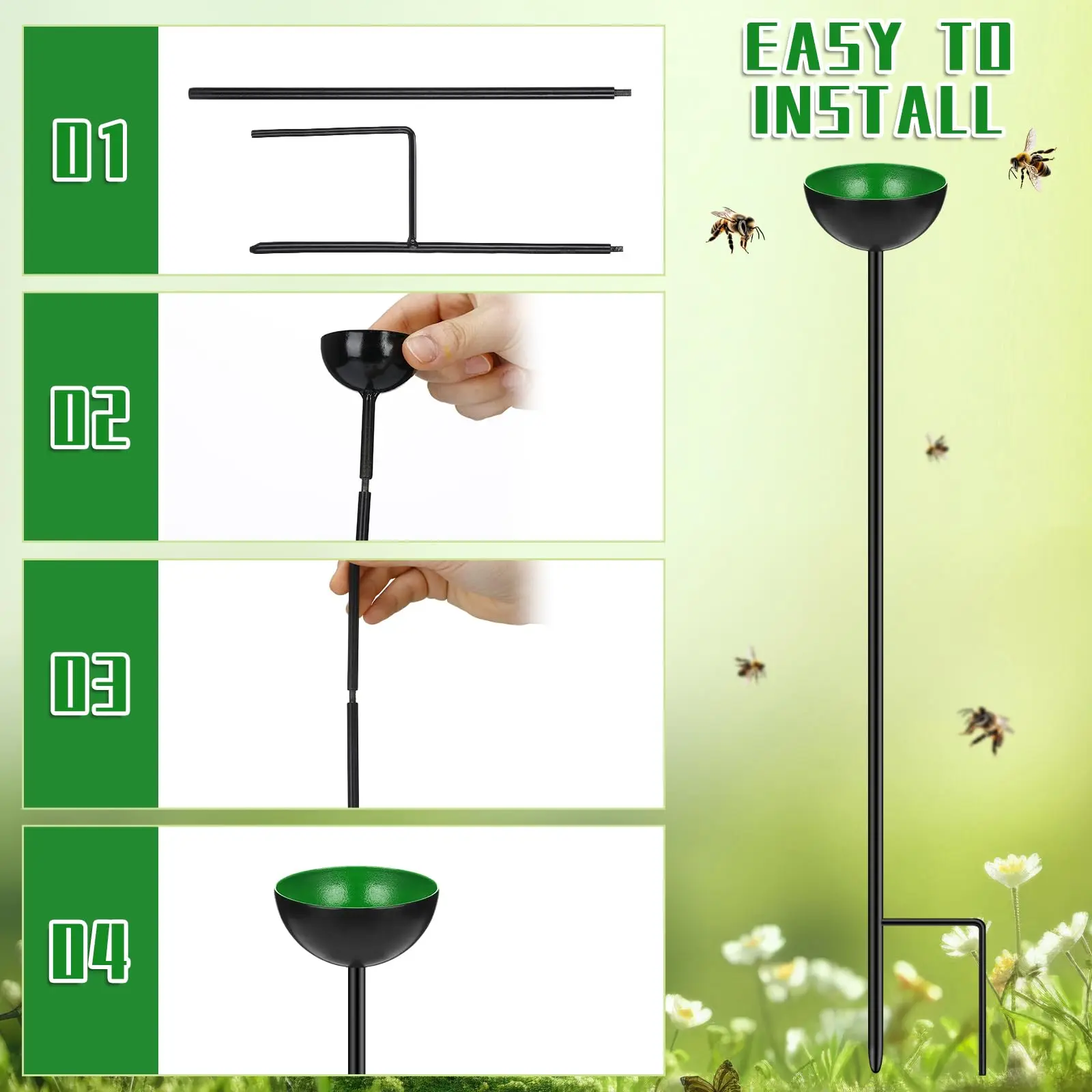 Bee Watering Station Bee Cups with Stake Metal Bee Water Feeder Multi-Function Standing Bee Feeder for Outdoor Decor