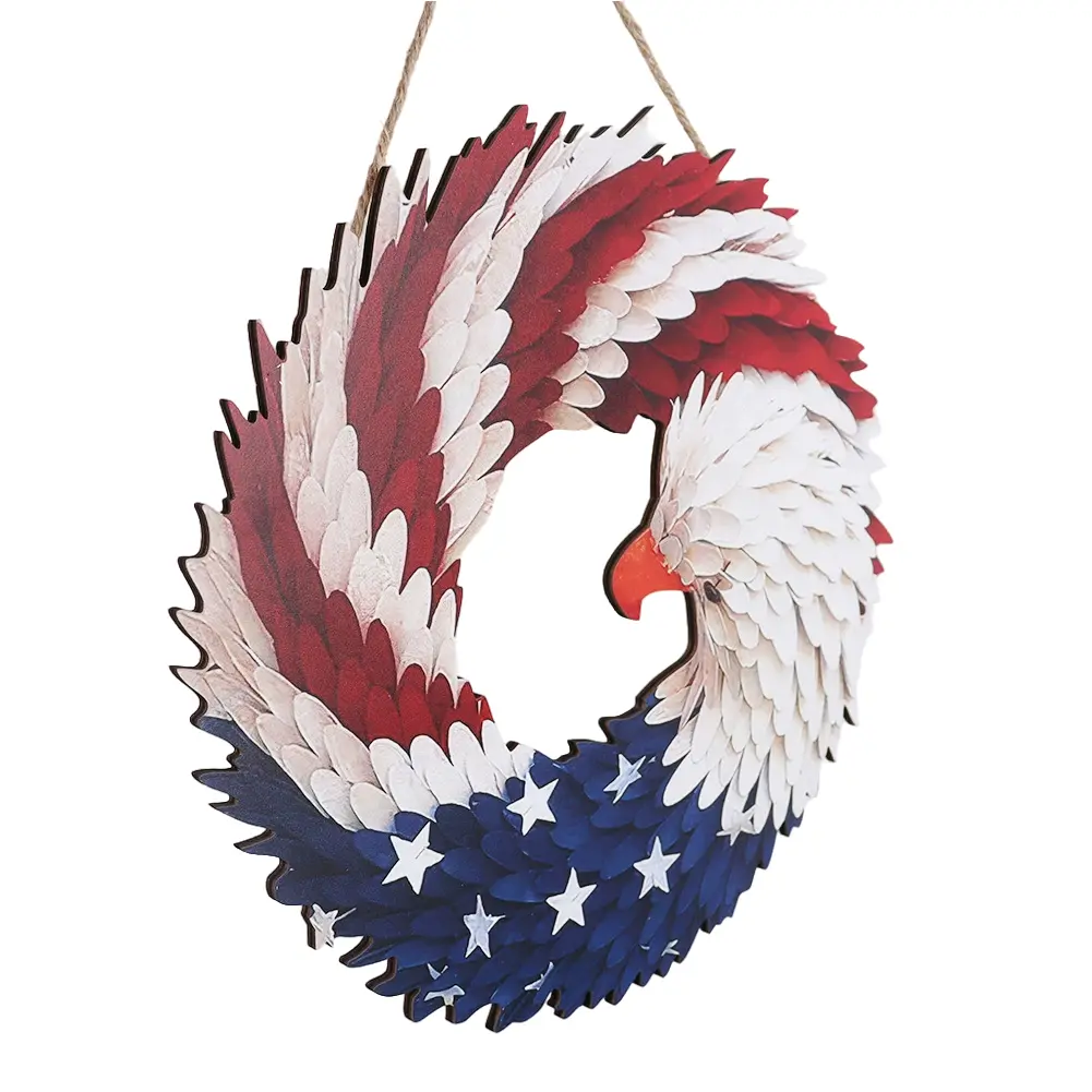 American Flag Eagle Wreath Wooden 4th of July Hanging Door Sign Decorative Patriotic Door Hanger for Patriotic USA Festival