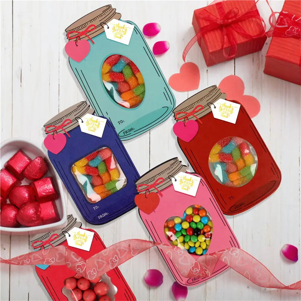 50 Pack Mason Jar Valentines Day Cards Multi-Function Valentines DIY Craft Art Cards Mason Jar Greeting Card for School Class