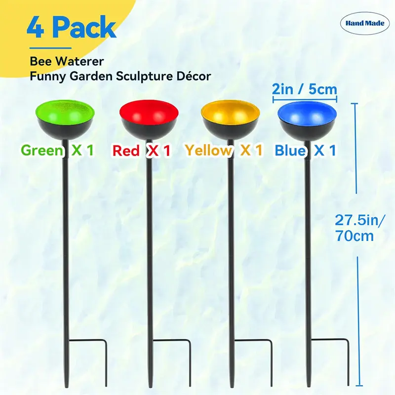 Bee Watering Station Bee Cups with Stake Metal Bee Water Feeder Multi-Function Standing Bee Feeder for Outdoor Decor