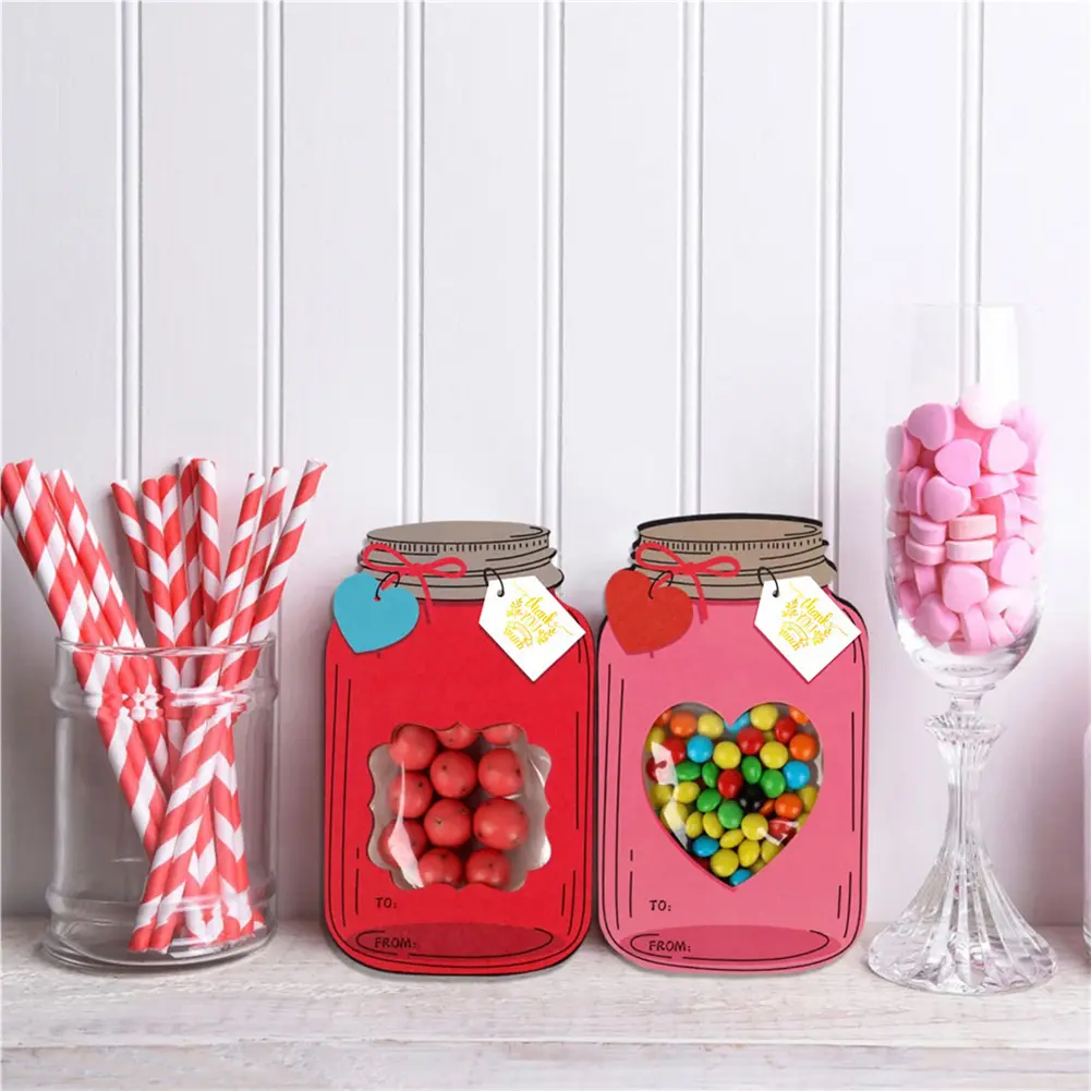 50 Pack Mason Jar Valentines Day Cards Multi-Function Valentines DIY Craft Art Cards Mason Jar Greeting Card for School Class