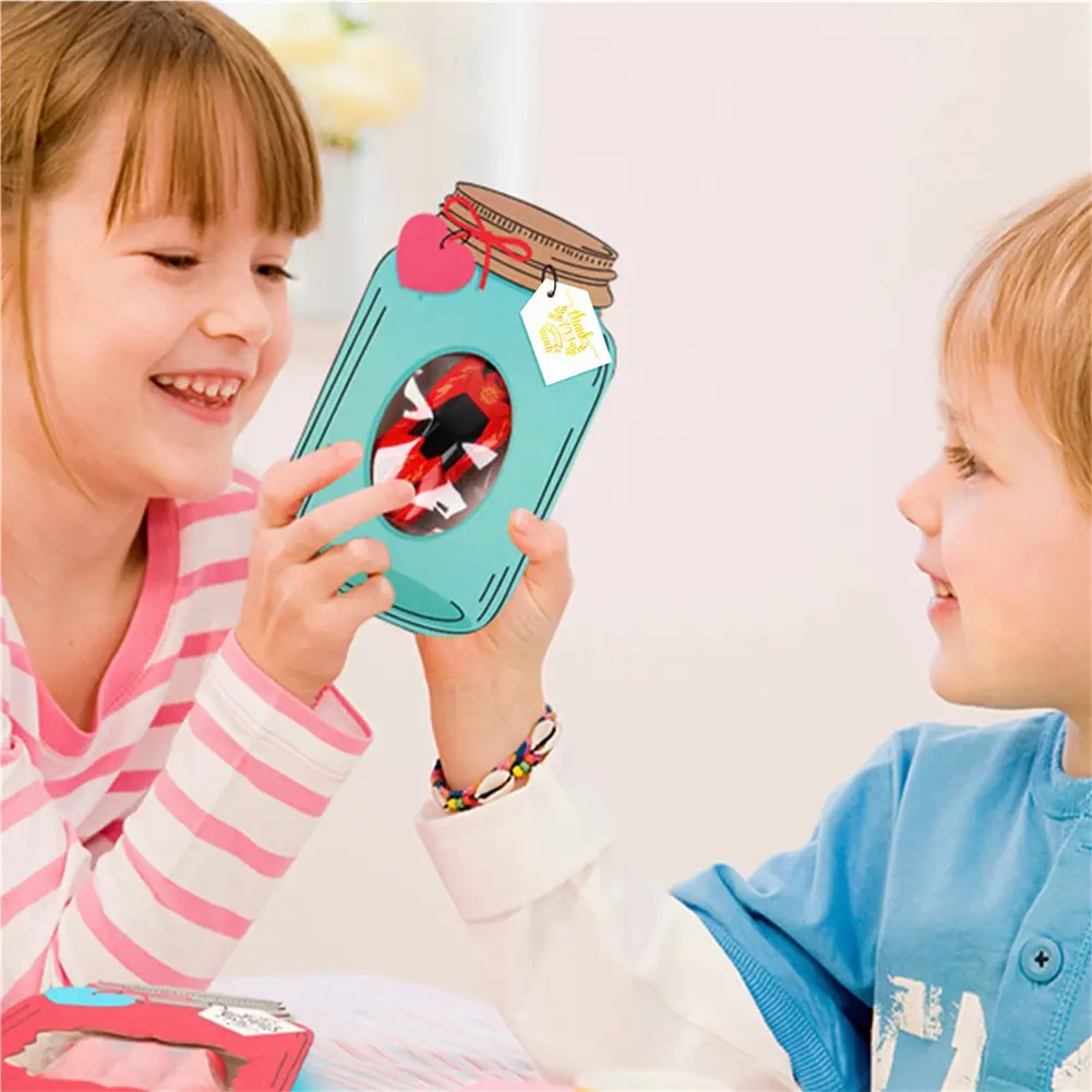50 Pack Mason Jar Valentines Day Cards Multi-Function Valentines DIY Craft Art Cards Mason Jar Greeting Card for School Class