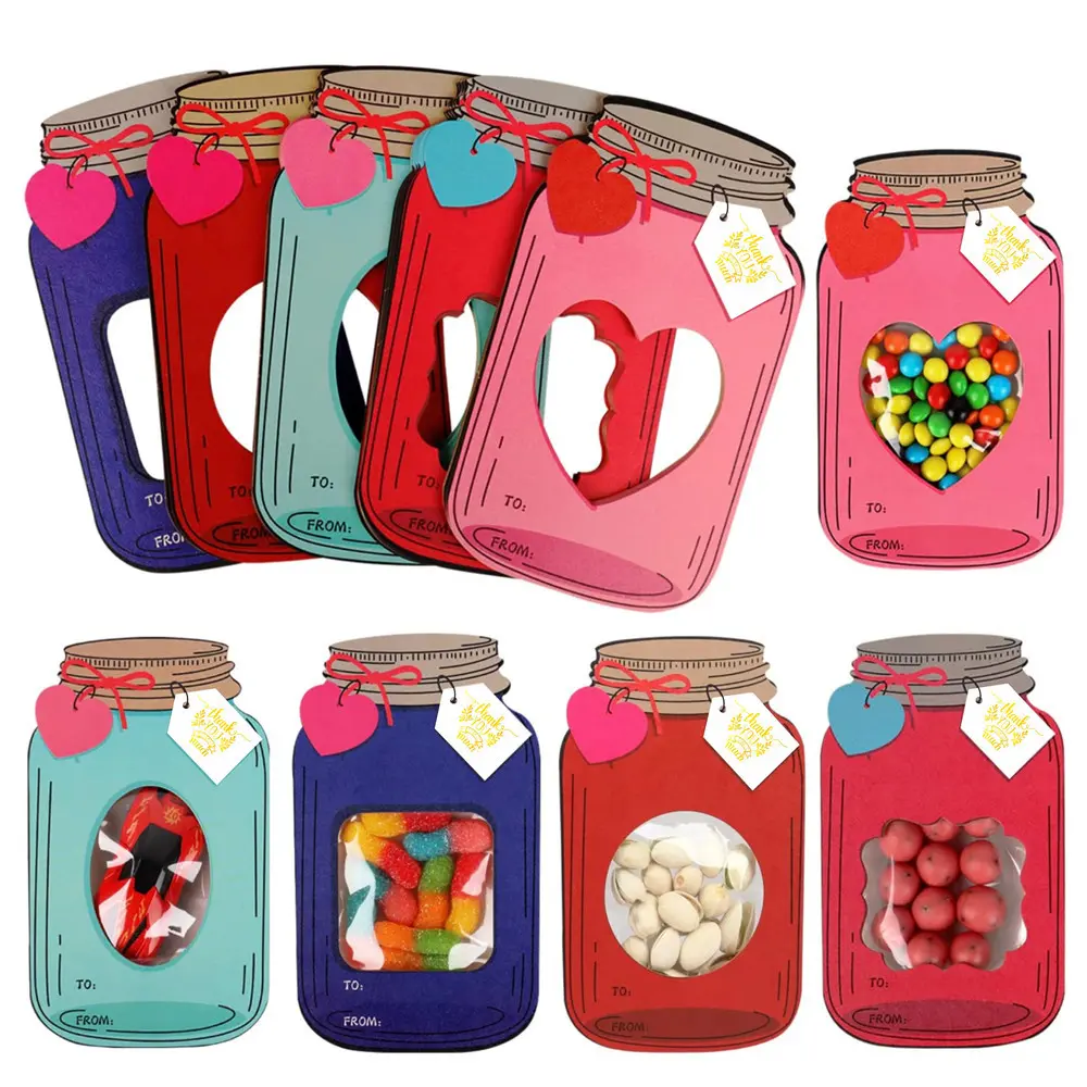 50 Pack Mason Jar Valentines Day Cards Multi-Function Valentines DIY Craft Art Cards Mason Jar Greeting Card for School Class