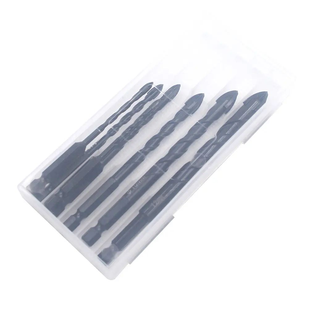 6Pcs Ceramic Tile Drill Bits 4mm-12mm Cross Tile Drill Bit Set Alloy Triangle Bit Tool for Cement Brick Tile Wood Plastic Glass