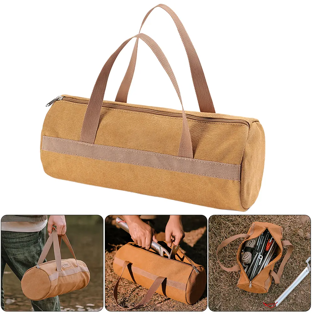 Camping Tools Storage Bag Large Capacity Cylinder Tent Stake Bag Portable Canvas Ground Nail Bag Lightweight for Outdoor Camping