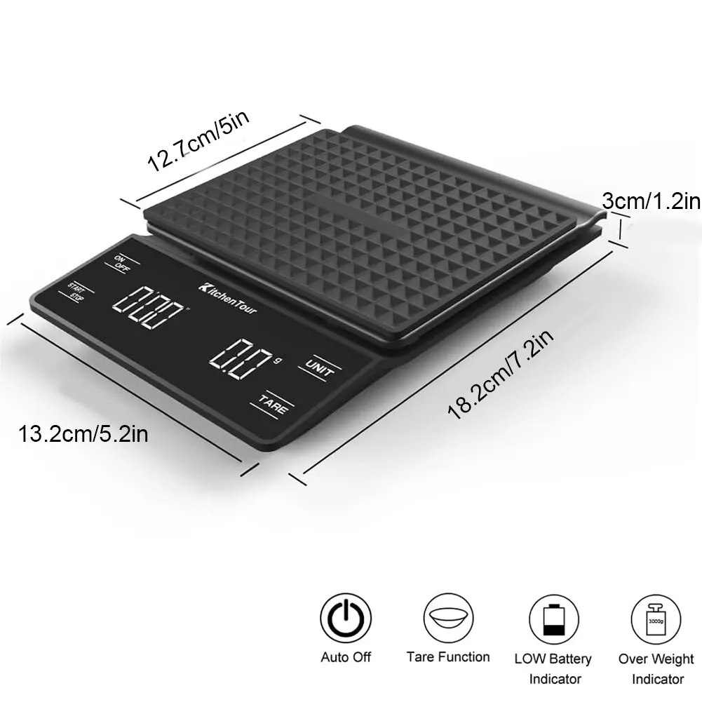 Digital Coffee Scale with Timer 3kg/0.1g Digital Kitchen Food Scale Back-Lit LCD Display Electronic Scale for Pour Over Coffee