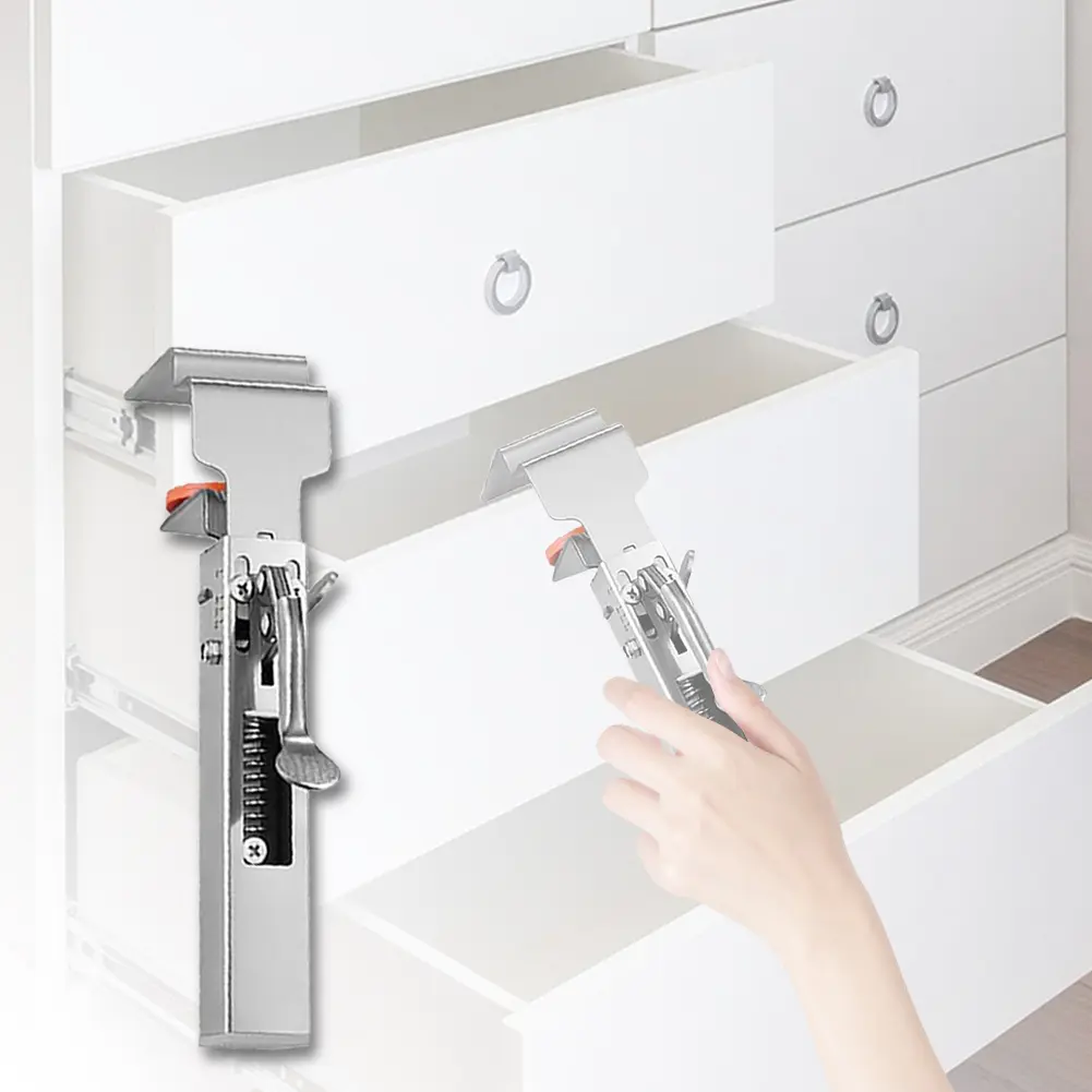 Adjustable Drawer Fixing Clamp Stainless Steel One-Touch Fixed Removable Drawer Clamp Drawer Fastening Clip for DIY Woodworking