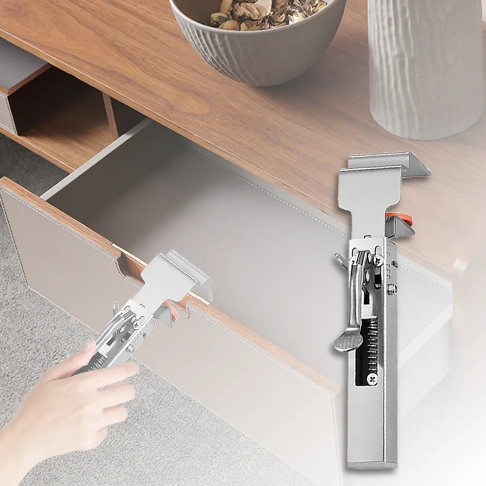 Adjustable Drawer Fixing Clamp Stainless Steel One-Touch Fixed Removable Drawer Clamp Drawer Fastening Clip for DIY Woodworking