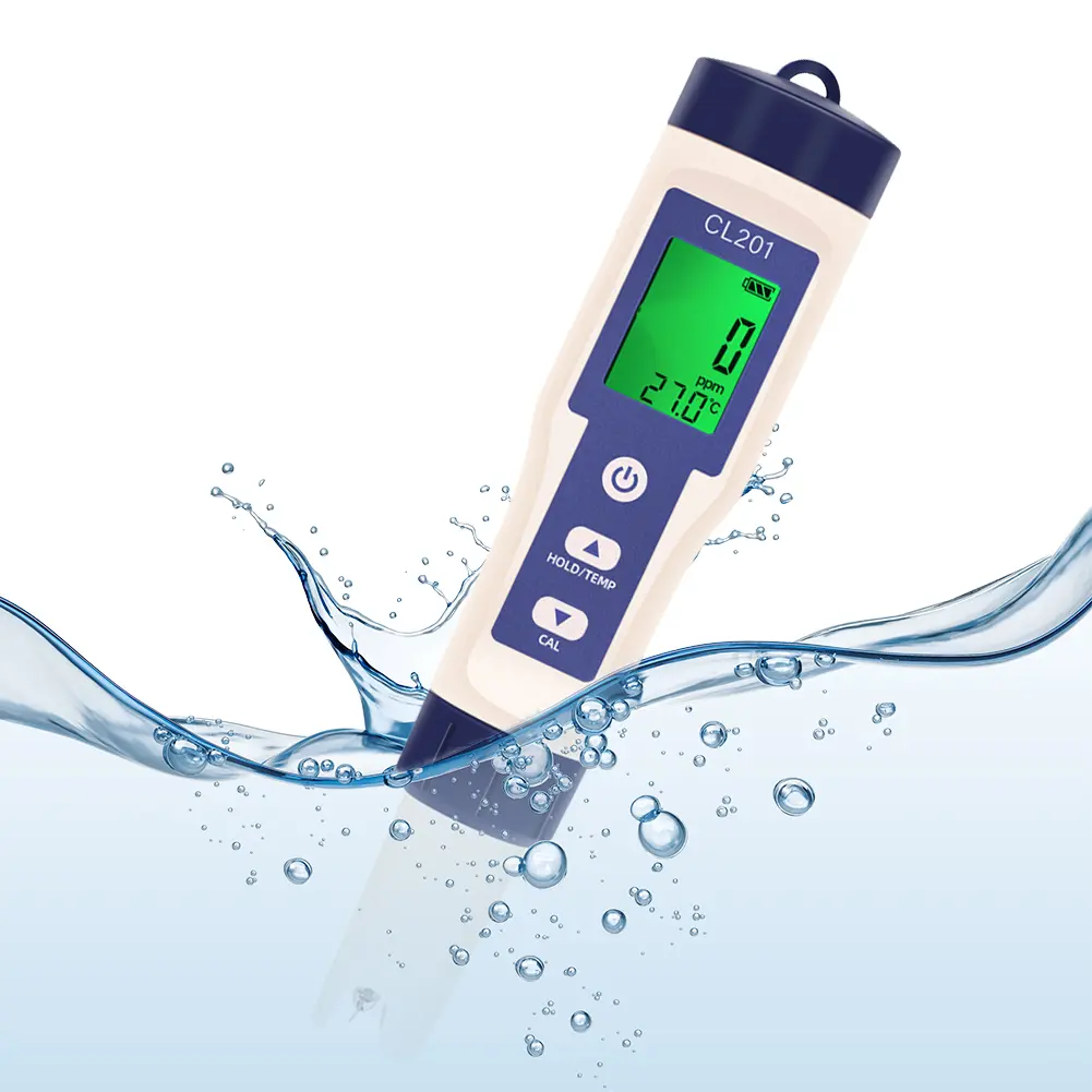 2 In 1 Intelligent Chlorin Meter Auto Calibration CL/TEMP Test Meter Multi-Purpose Water Test Pen for Swim Pool Water Tester